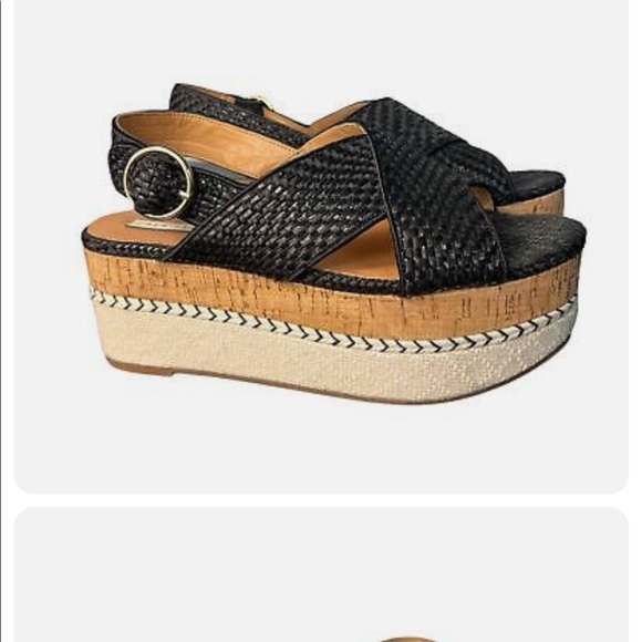 ⭐️SOLD - EUC Zara Trafaluc Zara Women’s Black Woven Platform Sling Back Sandals